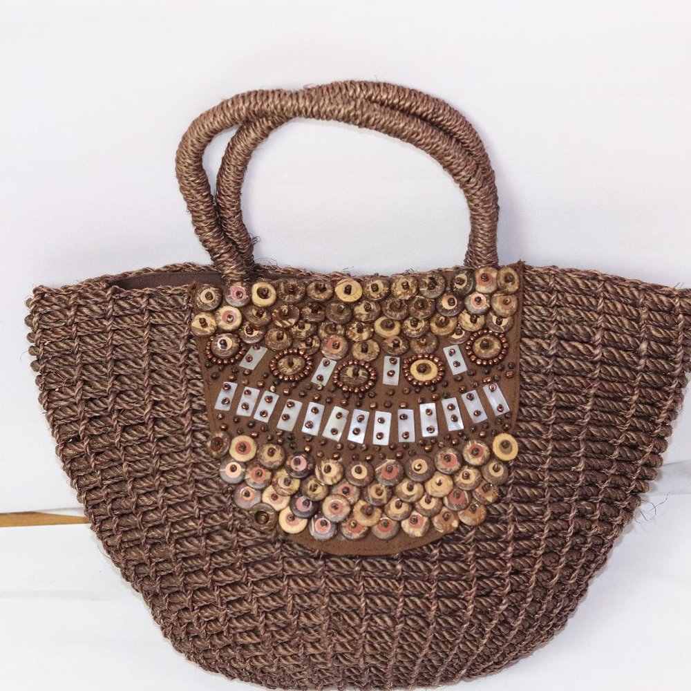 ALMA TONUTTI BROWN WOVEN STRAW HANDBAG